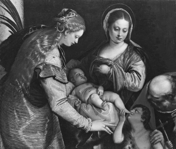 Anonimo — Caliari Paolo (Veronese) - sec. XVI - Sacra Famiglia con san Giovannino e santa Barbara — insieme